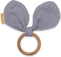 Puidust närimisrõngas musliinist kõrvakestega New Baby, hall