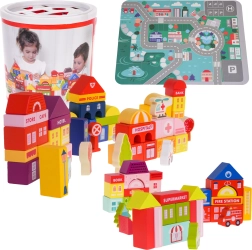 Wooden Building Blocks City for Children 3+ Puzzle Mat and Shape Sorter