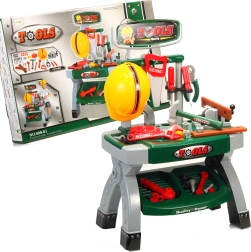 Children’s workshop set with green-grey workbench and helmet 71 cm