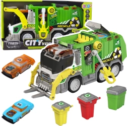 Linnalik prügiveoauto tulede ja helidega