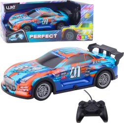 RC racing car with illuminated body, orange–turquoise