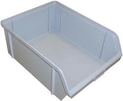 Angled storage bin 150 × 100 × 70 mm, 3 kg, grey, plastic