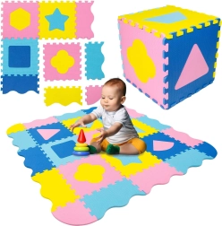 Humbi vahtplastist hariv mängumatt 3-ühes piirde ja kujunditega 120 × 120 cm, roosa/kollane/sinine