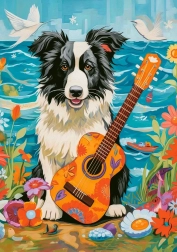 100-piece puzzle – collie, guitar, and sea