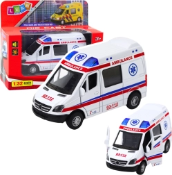 Metal ambulance 1:32 with pull-back drive, lights and sounds – white