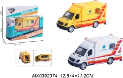Metal ambulance model with pull-back drive and opening doors