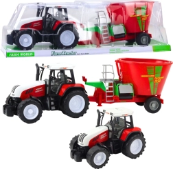 Punane talutraktor haagise ja söödamikseriga 60 cm