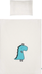 3-osaline laste voodipesukomplekt võrevoodile BELISIMA Dino 3D, koore‑türkiissinine 90×120