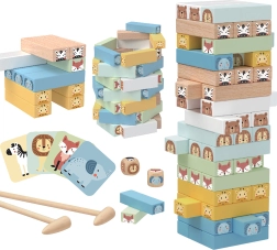 WOOPRIE Puidust mäng Värisev torn Loomad 82 tk