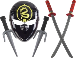 Ninja komplekt lastele maski, mõõkade ja pistodadega punaste detailidega