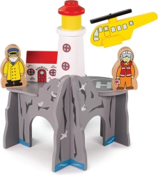 Bigjigs Rail tunnel majaka ja helikopteriplatsiga – puidust rongiraja komplekt