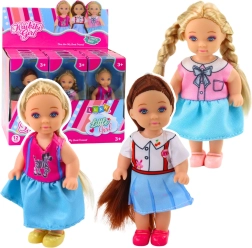 Mini-nukk KAIBIBI pikkade juustega, värviline kleit, 12 cm