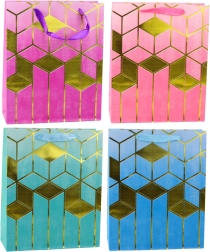 Geomeetrilise kuldse mustriga kinkekott 32 × 26 × 12 cm