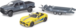 Bruder maastiku-pick-up RAM haagise, sportauto ja figuuriga