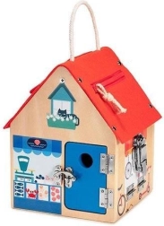 Lilliputiens puidust tegevusmaja lukkude ja rebasfiguuriga 3+