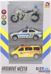 City Collectioni komplekt: politseimootorratas, politseiauto ja valguse ning heliga kiirabi