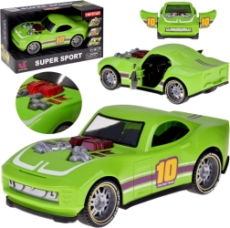 Sportlik võidusõiduauto tulede ja helidega, avatavate ustega