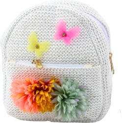 Children's Backpack with Butterfly and Flower Embroidery Beige