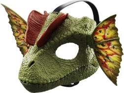 Dilophosauruse mask Jurassic Worldist helide ja vee-efektiga