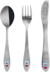 Children's stainless steel cutlery with owl motif, 3 pcs