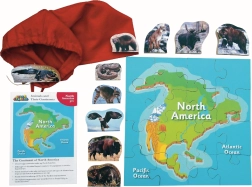 North America and its Animals – Wooden Puzzle with 16 Pieces and 10 Animals