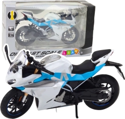 Metal sports motorcycle 1:12 with lights and sounds – white-blue