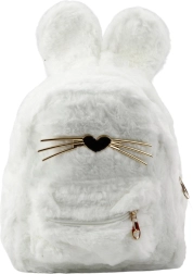 Children's white backpack with rabbit ears and decorative whiskers