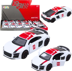 Metal sports car 1:43 with pull-back drive and opening doors – white