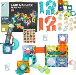 Magnetilised ehitusklotsid valgustuva kuulirajaga – 49 tk