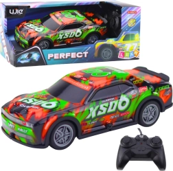 RC racing car with illuminated body orange-green