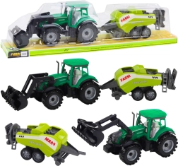 Roheline traktor laaduriga ja heinapressiga – plastist talukomplekt lastele