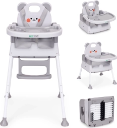 Laste söögitool 3 ühes, topeltaluse ja 5-punktilise turvarihmaga, hall ECOTOYS