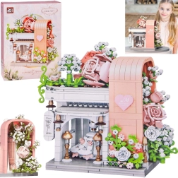 Romantic wedding hall building set with display window, flowers, and dress (1047 pieces)