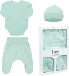 3-piece newborn set NEW BABY I AM, mint, size 62 (3–6 months)