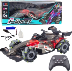 RC racing car 1:10 with LED lights, water vapor and 2.4 GHz – red