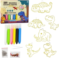 Creative DIY Set – Stained-Glass Dinosaur Charms with 6 Gel Pens