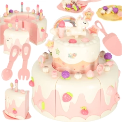 Kahekorruseline sünnipäevatort muusika ja tuledega, roosa, 16 osa