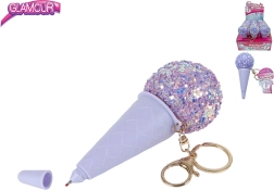 Glamour ice cream keychain with pen, purple