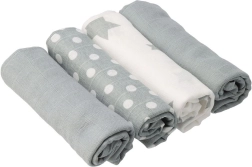 NEW BABY Softy Printed Cotton Muslin Diapers 70 × 70 cm, 4 pcs, Gray and White