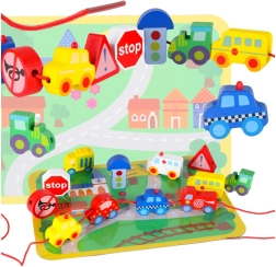 Puidust lükitavad klotsid – sõidukid ja liiklusmärgid mängualusega