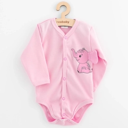 Infant full-snap long-sleeve bodysuit NEW BABY Happy Elephant pink