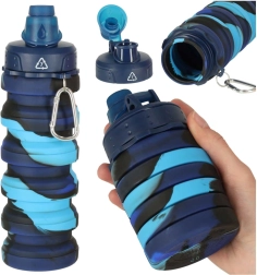 Collapsible Silicone Water Bottle with Handle 500ml Blue