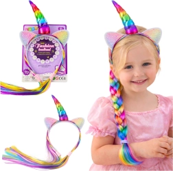 Headband with Unicorn Horn and Colorful Braidable Hair