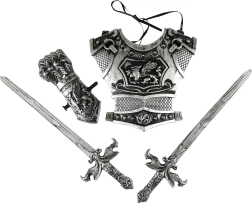 Rüütlikomplekt laste jaoks hõbedaste mõõkadega