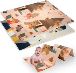 Kahekihiline kokkupandav XPE vahtmängumatt 120 × 180 cm loomade ja mägede motiiviga Humbi