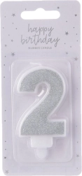 Hõbedane tordiküünal number 2 (7 cm)