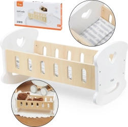 Viga wooden doll cradle with heart-patterned bedding