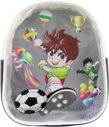 Kids’ backpack with footballer motif, transparent front