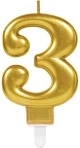 Birthday Candle Number 3, Gold, 9.3 cm