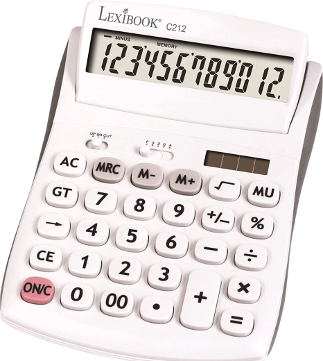 12-digit desktop calculator with flip-up display and dual power